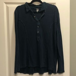 Free People Navy Collar Top